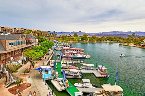 Lake Havasu, Arizona, USA - June 30, 2021: View of Lake Havasu, Arizona taken from the the London Bridge