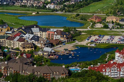 Resort buildings and ponds in Blue Mountain village in Collingwood, Ontario